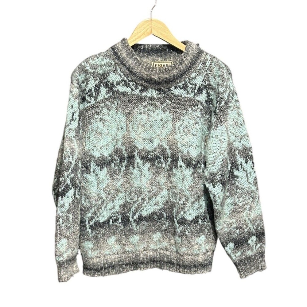 Evian LTD Sweater Vintage Unisex Blue 80s 90s Retro Medium Throwback Grandpa
